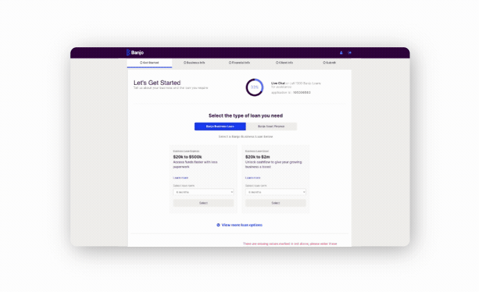 Banjo Loans, partner application update animation